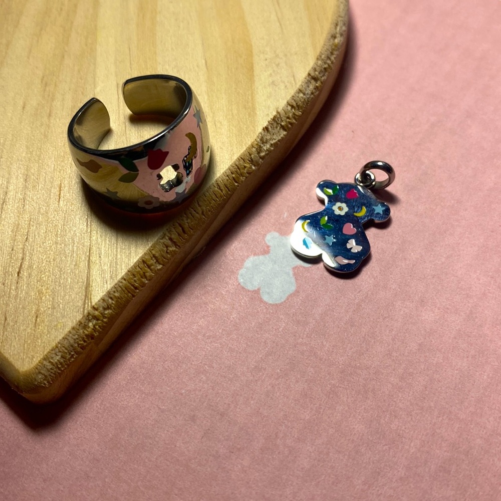 Tous Stain steel set ring and pendant